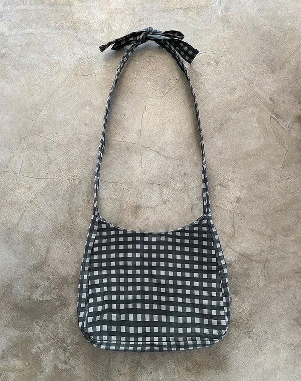 Motel Rocks Nagisa Bow Bag In Tonal Gingham Black Grey