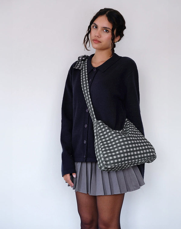 motel rocks Nagisa Bow Bag in Tonal Gingham Black Grey
