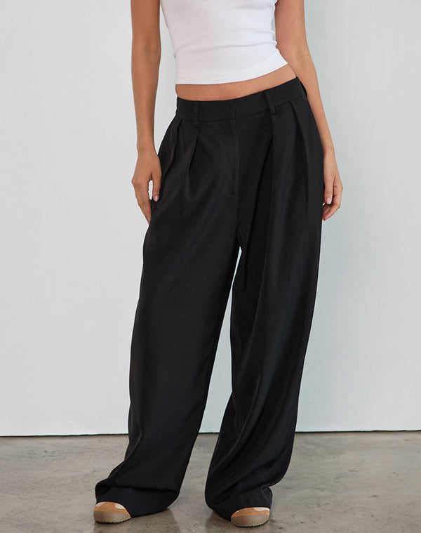 Motel Rocks Nala Pleated Trouser In Tailoring Black