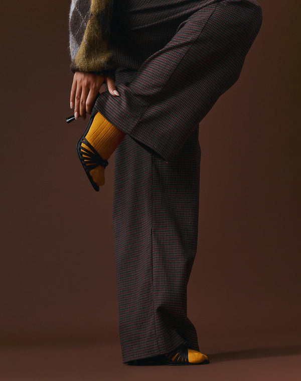 Motel Rocks Nala Trouser In Heavy Woven Check Blue And Red