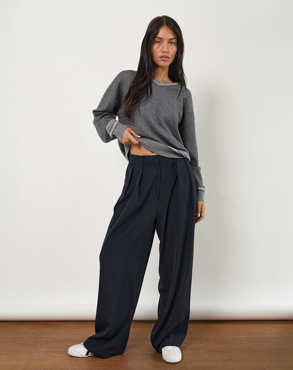 Motel Rocks Nala Wide Leg Pleated Trouser In Tailoring Navy