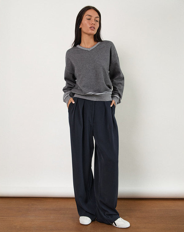 Motel Rocks Nala Wide Leg Pleated Trouser In Tailoring Navy