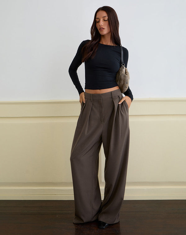 Motel Rocks Nala Wide Pleat Trouser In Tailoring Truffle