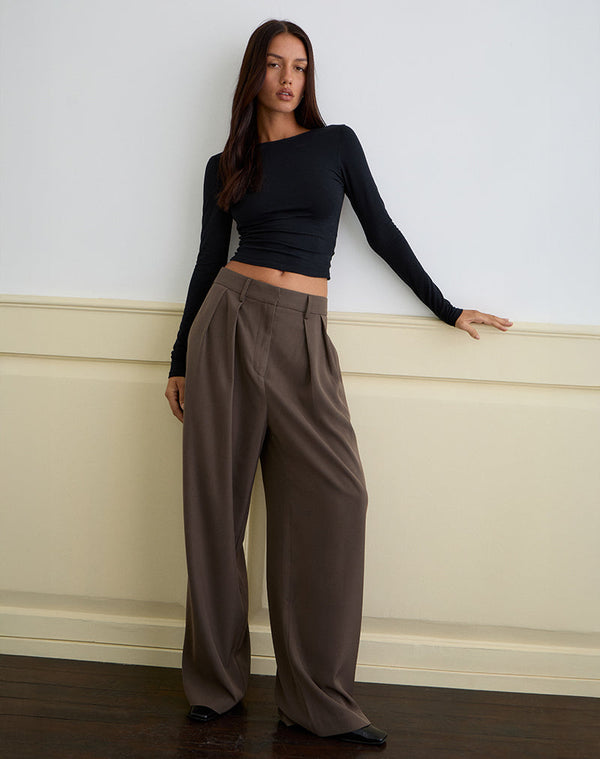 Motel Rocks Nala Wide Pleat Trouser In Tailoring Truffle