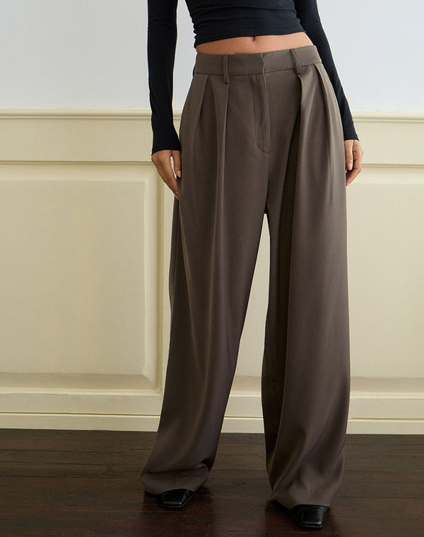 motel rocks Nala Wide Pleat Trouser in Tailoring Truffle