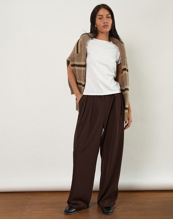 Motel Rocks Nala Wide Pleat Trousers In Bitter Chocolate