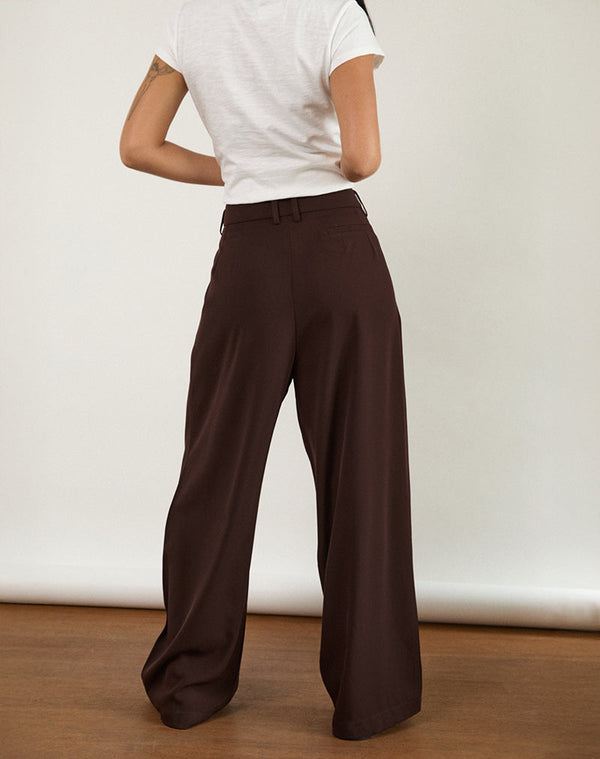 Motel Rocks Nala Wide Pleat Trousers In Bitter Chocolate