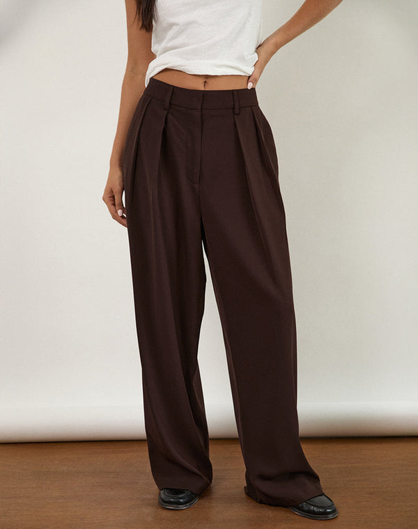 motel rocks Nala Wide Pleat Trousers in Bitter Chocolate