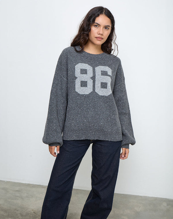 Motel Rocks Namari Jumper In Grey Knit With 86 Motif