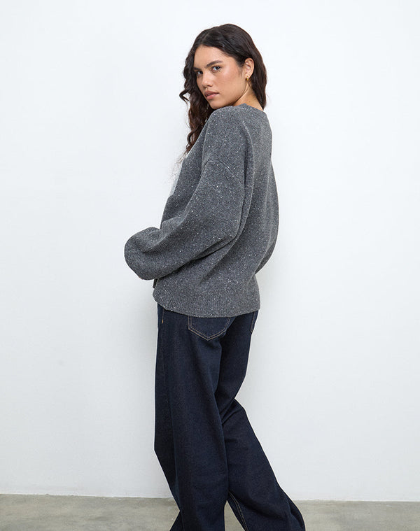 Motel Rocks Namari Jumper In Grey Knit With 86 Motif