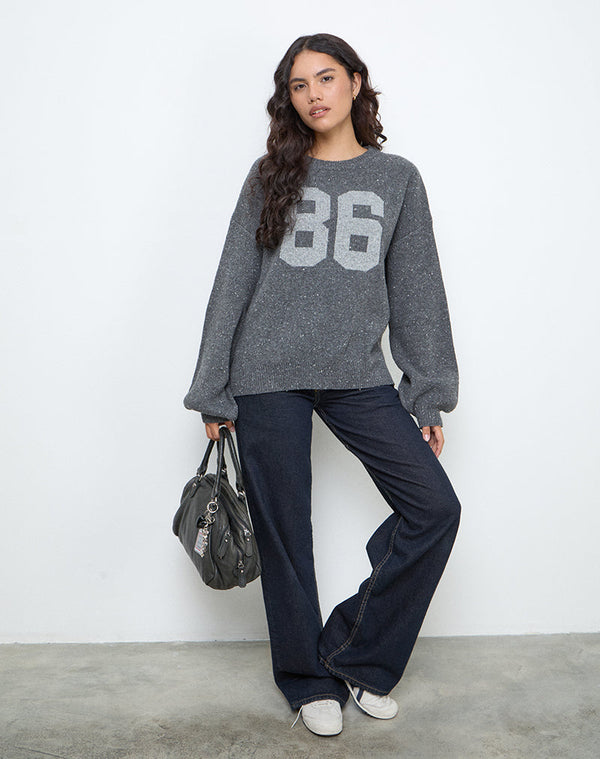 motel rocks Namari Jumper in Grey Knit with 86 Motif
