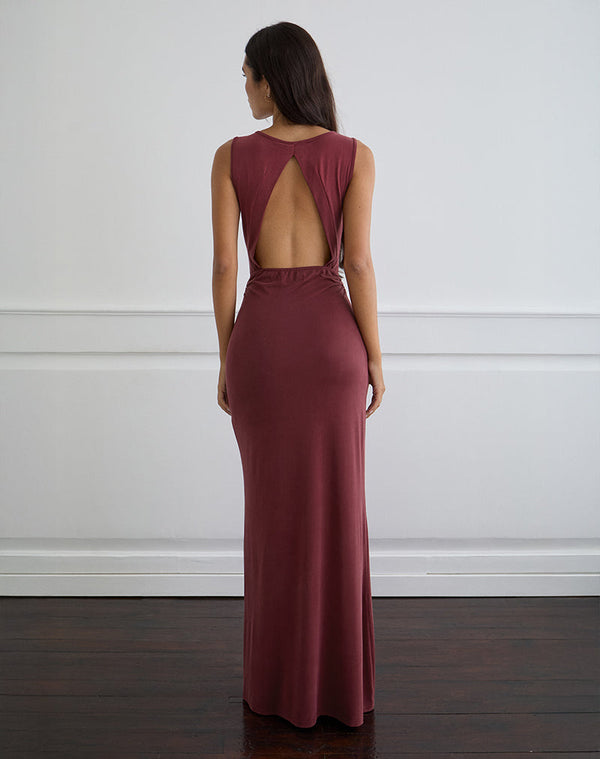 Motel Rocks Namra Cowl Neck Maxi Dress In Cupro Burgundy