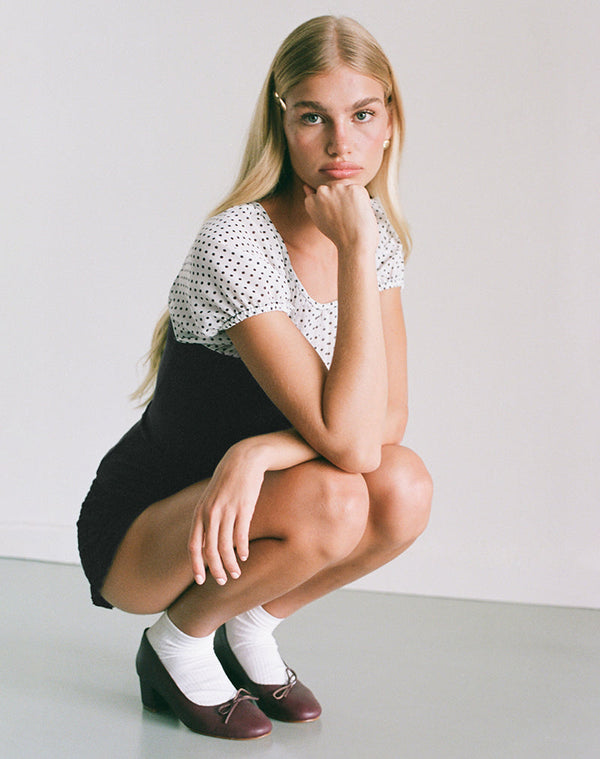 Motel Rocks Naria Top In Chiffon White Basic Polka Black