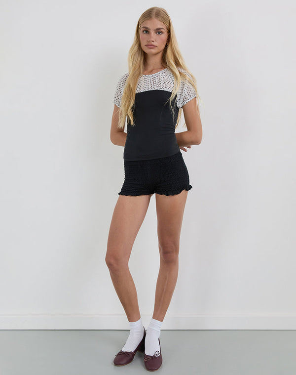 Motel Rocks Naria Top In Chiffon White Basic Polka Black