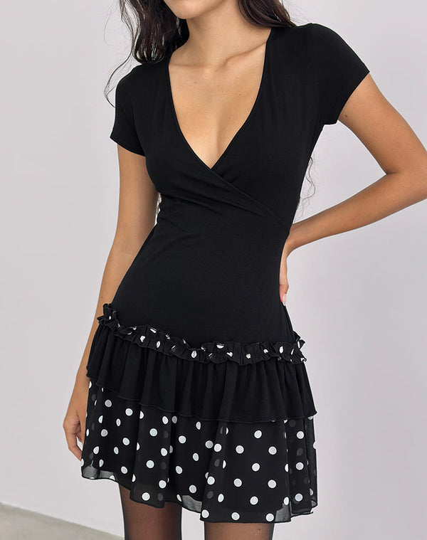 Motel Rocks Navya Wrap Mini Dress In Polka Black And White
