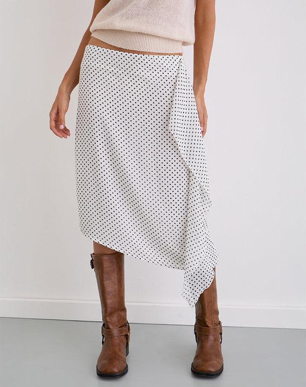 Motel Rocks Neza Midi Skirt In White Basic Polka Black
