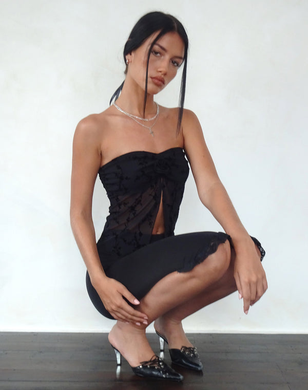 Motel Rocks Nicola Butterfly Top In Vine Flower Black