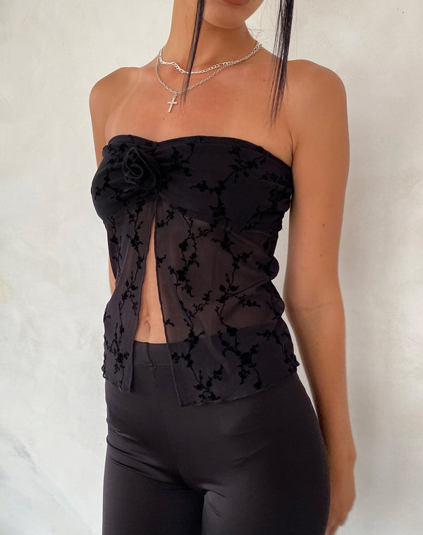 motel rocks Nicola Butterfly Top in Vine Flower Black