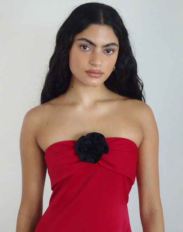 Motel Rocks Ninivala Dress In Red With Black Rosette