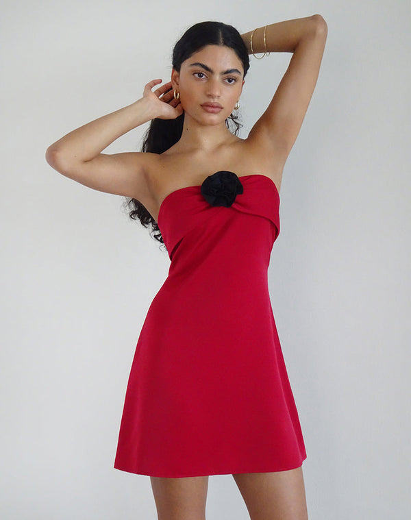 motel rocks Ninivala Dress in Red with Black Rosette