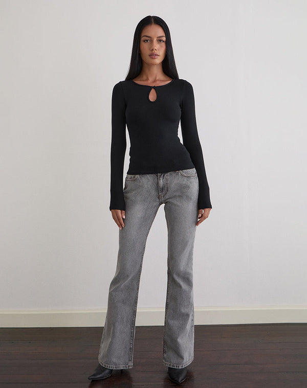 motel rocks Nique Long Sleeve Top in Thick Rib Black