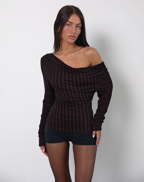motel rocks Nirmala Top in Diagonal and Mini Stripe Maroon
