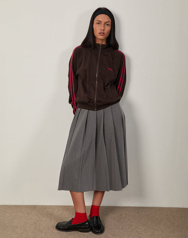 Motel Rocks Niskala Jacket In Bitter Chocolate With Adrenaline Red Binding And Embroidery