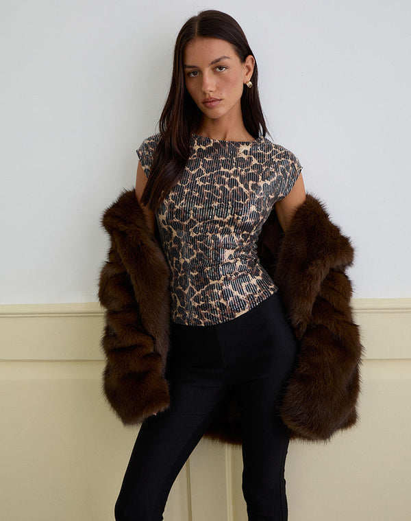 motel rocks Noera Backless Top in Leopard Sequin Brown