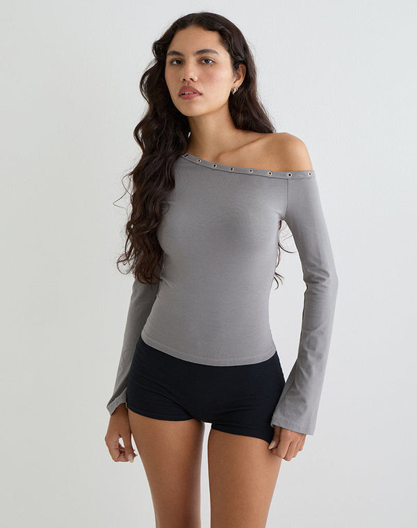 motel rocks Noraba One Shoulder Top in Grey with Eyelets