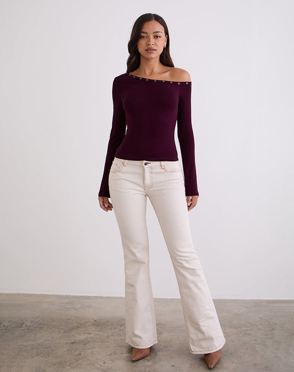 Motel Rocks Noraba One Shoulder Top In Red Wood With Eyelets