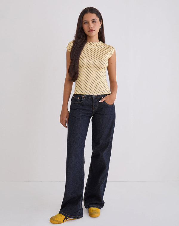 Motel Rocks Nova Slinky Top In Yellow Diagonal Stripe