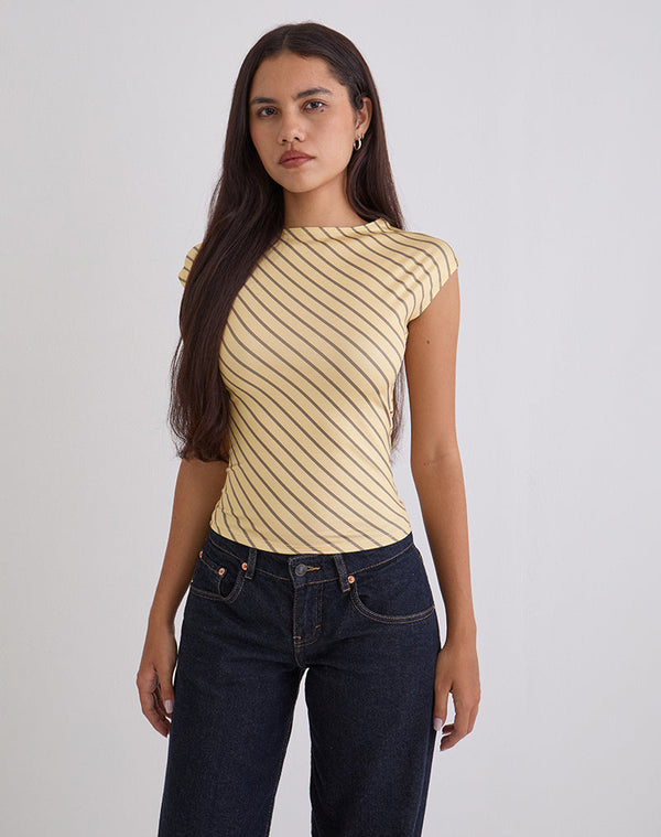 Motel Rocks Nova Slinky Top In Yellow Diagonal Stripe
