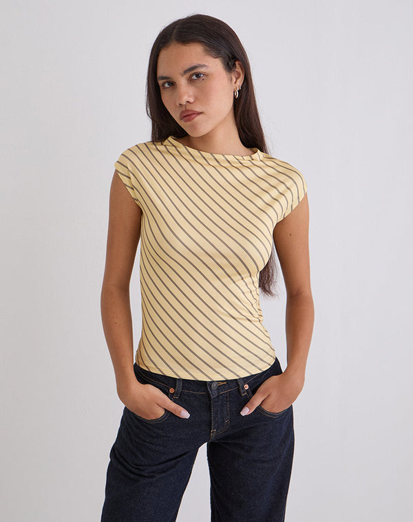 motel rocks Nova Slinky Top in Yellow Diagonal Stripe
