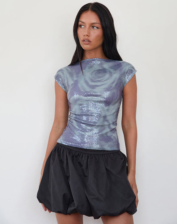 motel rocks Novaria Top in Sequin Abstract Rose Grey