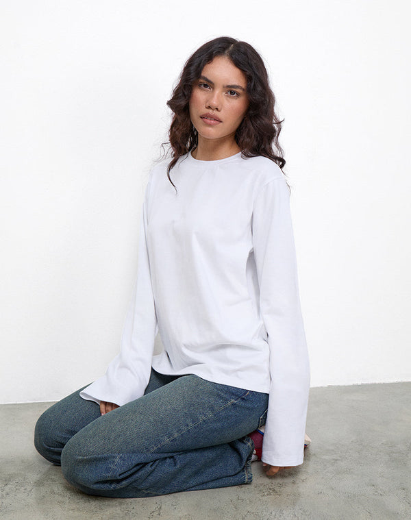 Motel Rocks OB Oversized Long Sleeve Tee Top In White