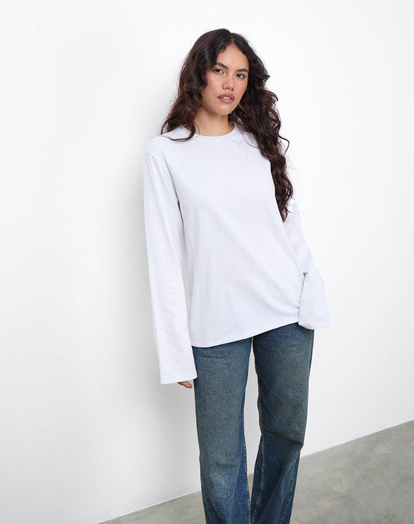 motel rocks OB Oversized Long Sleeve Tee Top in White