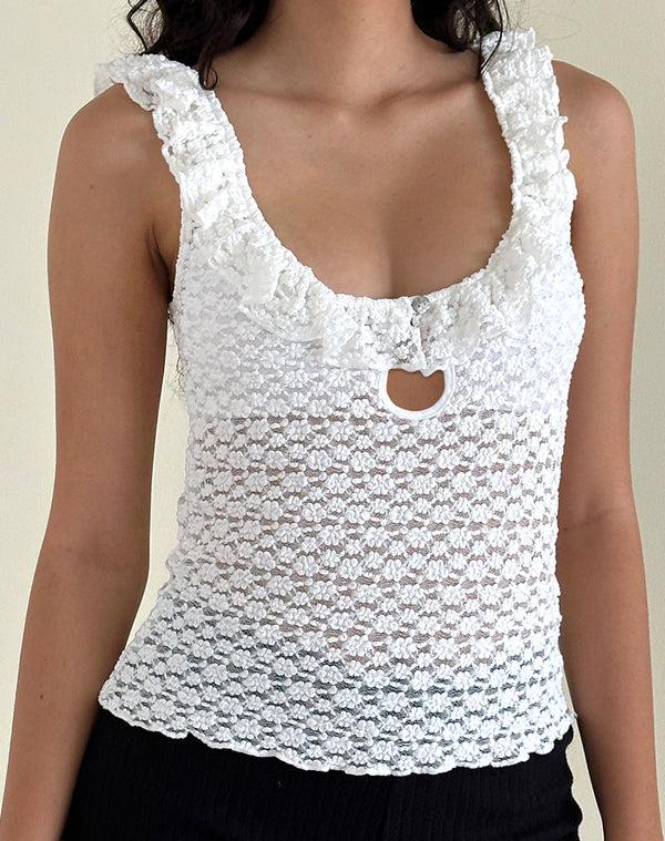 Motel Rocks Olaya Frill Edge Top In Krisan Lace White