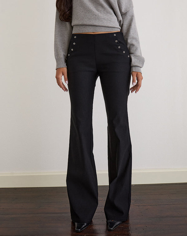 Motel Rocks Olira Flare Trouser With Eyelets In Tailored Black