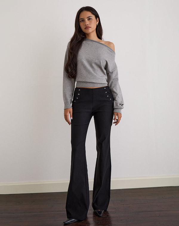 Motel Rocks Olira Flare Trouser With Eyelets In Tailored Black