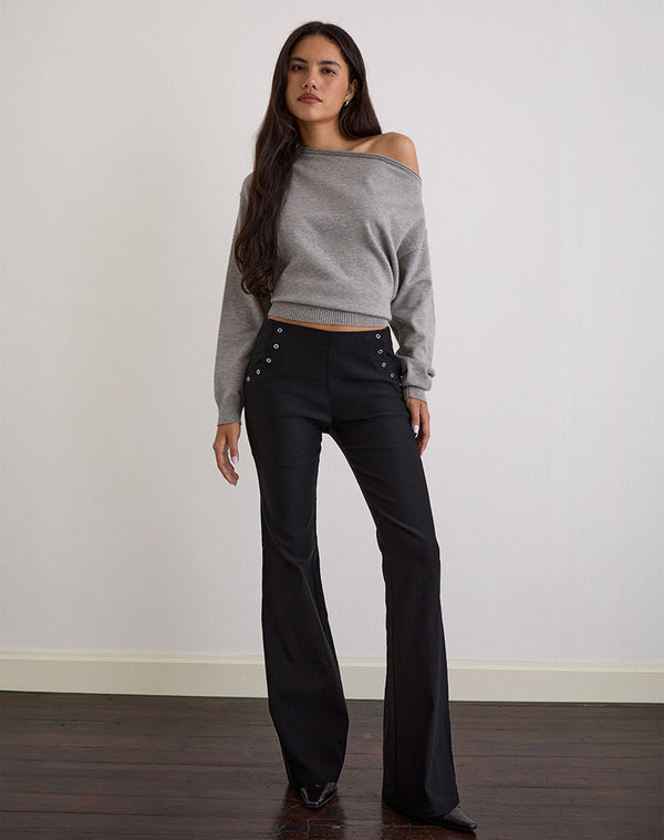 motel rocks Olira Flare Trouser with Eyelets in Tailored Black