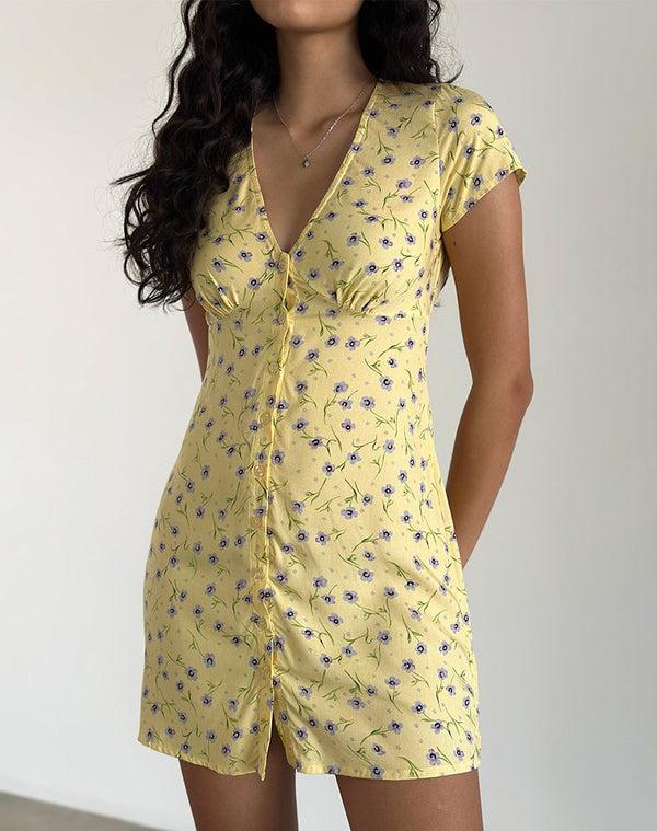Motel Rocks Omoni Mini Dress In Wild Flower Lemon Drop