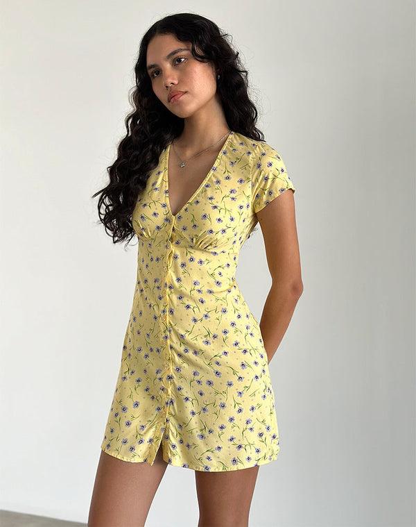 motel rocks Omoni Mini Dress in Wild Flower Lemon Drop