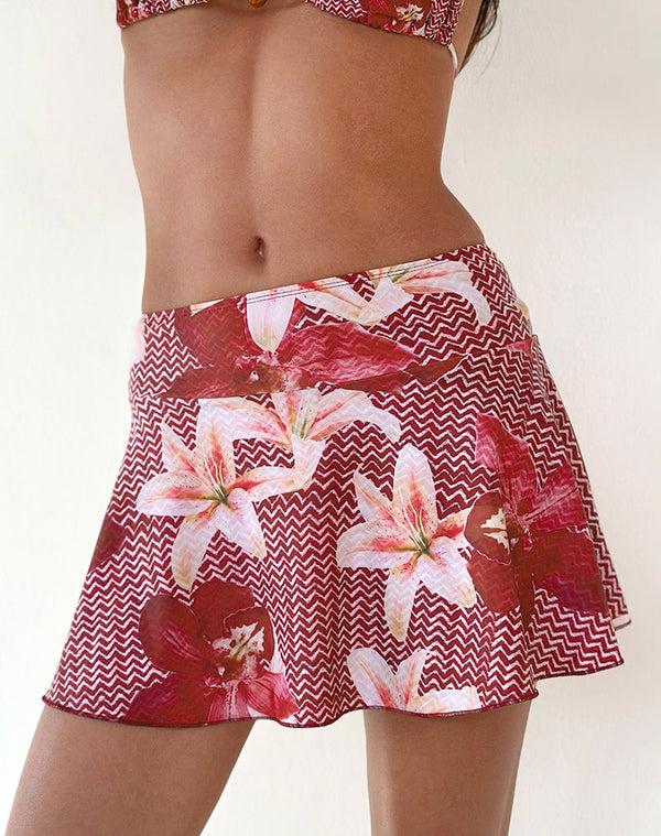Motel Rocks Orla Mini Swim Skirt In Zig Zag Lily Burgundy
