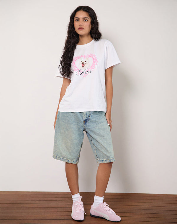 Motel Rocks Oversize Basic Tee In White With Aries Motel Pet Print