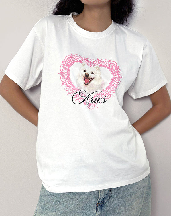 motel rocks Oversize Basic Tee in White with Aries Motel Pet Print