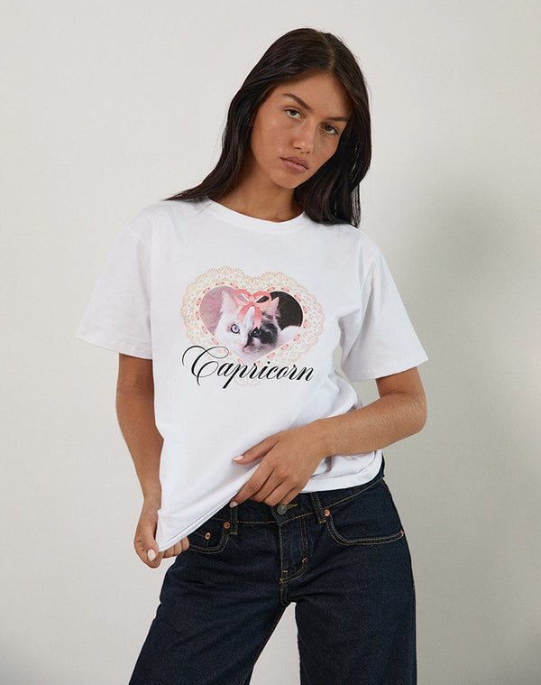 motel rocks Oversize Basic Tee in White with Capricorn Motel Pet Print