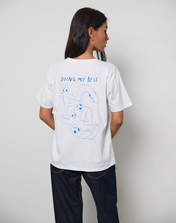 Motel Rocks Oversize Basic Tee In White With Doing My Best Graphic