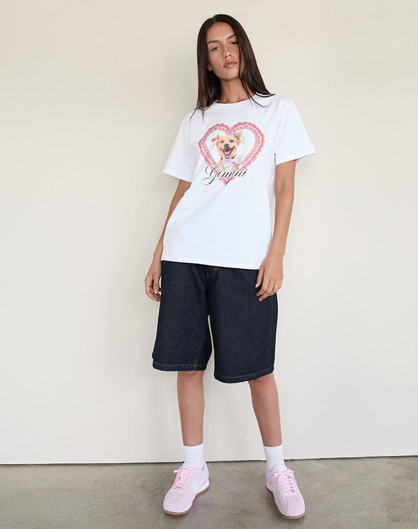 Motel Rocks Oversize Basic Tee In White With Gemini Motel Pet Print
