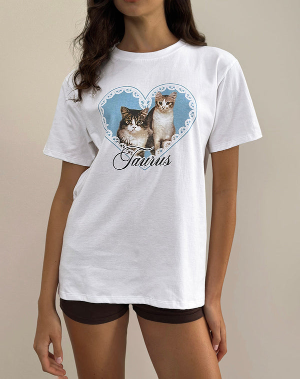motel rocks Oversize Basic Tee in White with Taurus Motel Pet Print