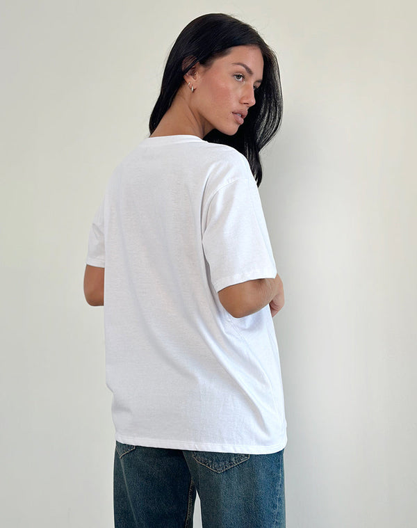 Motel Rocks Oversized Basic Tee In White With Kitty